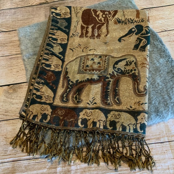 100% Cashmere Pashmina Elephant Pattern Scarf Wrap - Picture 5 of 10